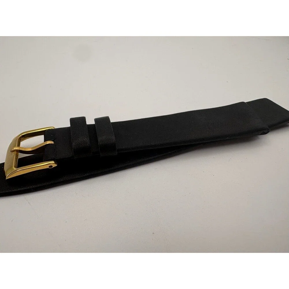 Hadley-Roma Genuine Calfskin Watch Strap 16mm Black Gold Tone Buckle